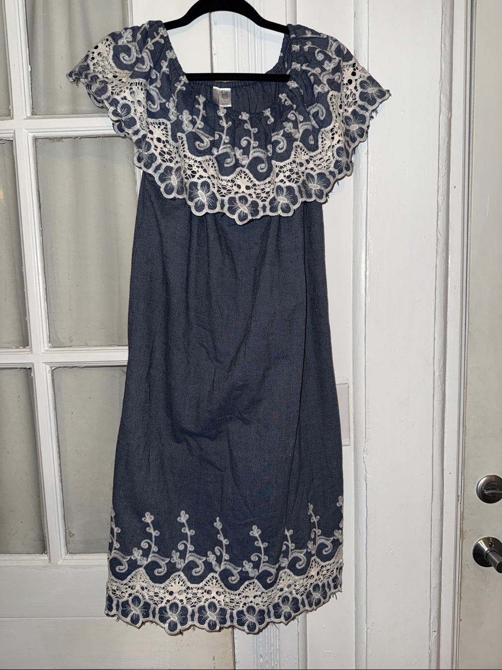 Kaktus Indigo Chambray‎ Embroidered  Cotton Blend Dress SZ L